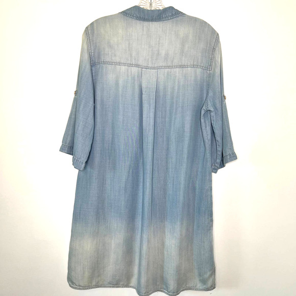 Cloth and Stone Blue Shirt Midi Dress Chambray Denim 3/4 Sleeves Collared Size M - Picture 4 of 14